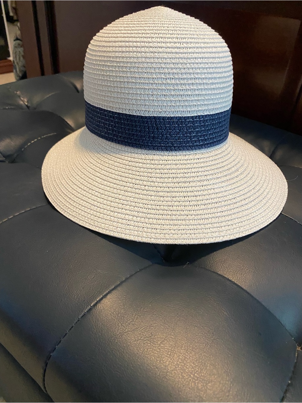 Women’s White Straw Hat with Navy Band — Stylish Sun Hat